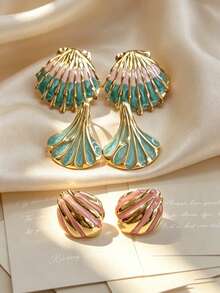 3 Pairs Elegant Burgundy Enamel Flower Shell Stud Earrings, Hypoallergenic Skin-Friendly Sweat-Resistant 304 Stainless Steel, Suitable For Bridesmaid Wedding Gifts, Daily Wear, Christmas Party, Wedding Ceremony, Commute, Date, Holiday Gift, Halloween Costume, Back To School, Cyber Monday, Date, Banquet Party, Thanksgiving - Multicolor - View 11