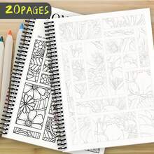 Minimalist Asymmetrical Monochromatic Floral Sketch Coloring Book, 20 Pages Thickened Paper, Ins Style Casual Asymmetrical Floral Patterns, Leisure Art Creation Grayscale Images, Hobbyist Collection Holiday Gift - A4 - View 4