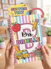 1pc Custom Rainbow Striped Initial Teacher Notebook, School Bus Apple Doodle Spiral Journal,Preschool & Elementary Teacher Daily Classroom Planning Notebook,Teacher Lesson Planner ,School Supply,Teacher Appreciation Gift,Back To School - Multicolor - View 8