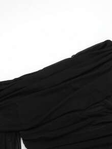 WOWDARK Summer Dress, Black Fashionable Elegant Off-Shoulder Mesh Hollow Out Slim Fit Dress, Gatherings, Parties, Travel, Vacation, Beach - 黑色 - 查看 9