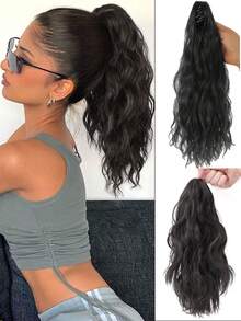 1pc Claw Clip Water Wave Ponytail With Big Curls, 16 Inches, Brown/black Mix Color High Ponytail Synthetic Hair Extension - Black - View 1