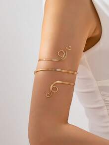 1pc Personalized Minimalist Metal Geometric Line Arm Cuff, Suitable For Daily And Vacation Wear - Golden - View 1