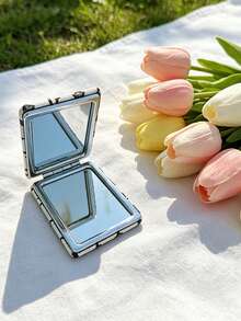 M.Dior Vintage Monogram Print Compact Mirror, Double Sided Foldable Pocket Mirror, Portable PU Leather Makeup Mirror For Travel & Daily Use - Multicolor - View 2