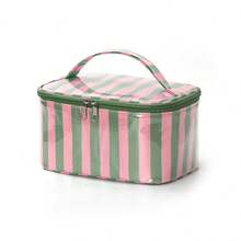 Personalized Striped Makeup Bag, Large Capacity Cosmetic Storage Bag, Portable Travel Toiletry Bag, Zipper Storage Bag, Suitable For Daily Use - Multicolor - View 3
