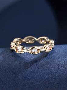 1pc Interlocking Chain Zirconia Inlaid Ring, Niche Design Elegant Elegant Finger Ring, Versatile Daily Commute Accessory - JZ23969 - View 5