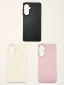 3pcs Solid Color Faux Leather Texture Waterproof Anti-Slip Anti-Fall Phone Cases, Matte Soft TPU Shockproof Protective Covers, Minimalist Aesthetic Dopamine Black / Pink / Cream White Phone Cases, Daily Use & Birthday / Valentine's Day / Mother's Day / Anniversary Gift Choice, Compatible With Iphone Case& Galaxy Case - Multicolor - View 20