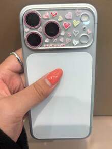 時尚可愛亮片鏡頭保護貼，全鏡頭心形設計，適用於 iPhone 17 Pro Max 17 Pro 17 16 15 14 13 Pro Max，心形亮片鋼化玻璃，防刮航空鋁一體式保護膜 - 彩色愛心 - 查看 4