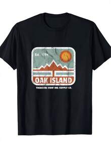Men'S Summer Short-Sleeve Round Neck T-Shirt Featuring A Vintage Map Print From 1795, Perfect For Casual Wear - Black - View 1