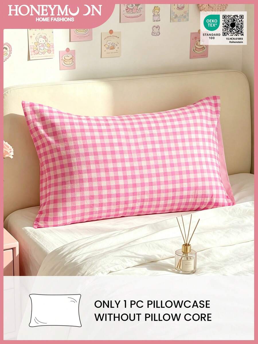 HONEYMOON 1pc Printed Pillowcase - 100% Polyester Lightweight Cloud-Feel Fabric Plaid Print Pillowcase, Soft And Breathable, Wrinkle-Resistant, Envelope Closure, No Filling - Suitable For Home, Dorm, Sofa, Oeko-Tex Certified - Multicolor - View 1