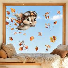 1pc Autumn Forest Animal Electrostatic Adhesive Window Decals, Featuring Maple Leaves And Pumpkins, Are Perfect For Kitchen, Living Room, And Thanksgiving Party Decorations. - Multicolor - View 5