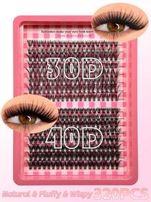 320pcs D-Curl Cluster False Eyelashes Set, Includes Glue, Remover And Tweezers. Suitable For Beginners DIY. Mixed 30D/40D, Long Curly And Soft. Suitable For Daily, Travel, Party And Holiday. - Black - View 2
