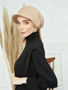 1件女款即穿式一體式素色經典百搭阿拉伯時尚休閒棒球希賈布頭巾帽，適合日常防曬、遮陽、涼爽與防紫外線 - 米色 - 查看 7