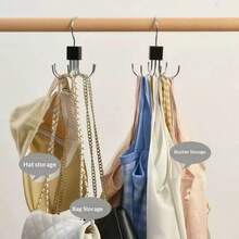 1/4pcs, 360° Rotating Wooden Multi-Hook Hanger, Space-Saving Closet Storage Organizer For Scarves, Bags And Belts - Multicolor - View 5