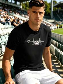 Men's "Football Heartbeat" Graphic T-Shirt, Premium Cotton, Comfortable & Relaxed Fit, Casual, Graphic Design. - Black - View 1