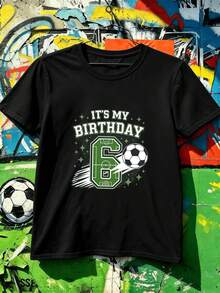 M E N's Football-Themed Number 6 Birthday T-Shirt, Made Of High-Quality Fabric, Loose, Breathable And Casual Fit, With Eye-CatchI Ng Graphics. - Black - View 2