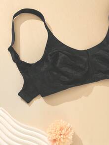 Wingslove Minimizer Wireless Bra, Full Cup Unlined Delicate Floral Pattern Soft Daily Wear For Curvy Women - Black - View 8