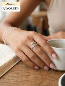RAYQUEEN 1pc Elegant Mori Style Leaf Stainless Steel Open Adjustable Sweet Leaf Ring - Ring - View 3