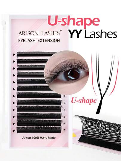 ARISON 12 Rows C/D U-Shaped YY Lashes 0.07 Thickness MIX 8-15mm New Lash Shaped Bloom Individual Eye Lashes DIY Premade Fan
