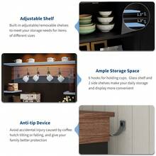 Soonbuy Coffee Bar Cabinet,72" Tall Farmhouse Coffee Bar Hutch With Storage,Sideboard Buffet Cabinet With Microwave Stand/Glass Shelf/6 Hooks/3 Drawers For Kitchen Living Dining Room(Ship In 2 Boxes) - Walnut+Black - View 5