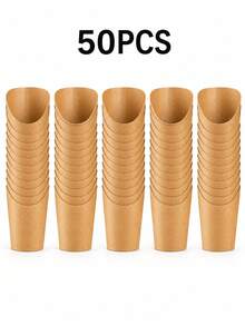 10/50 piezas Vasos de papel desechables, Vasos de papel kraft grueso para conos de waffle y papas fritas, Vasos de embalaje para helados y postres, Adecuados para baby shower, Suministros para fiesta de bebé - Color del papel Kraft - Ver 12