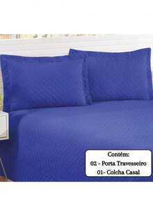 Curtain Kit (2 Meters) + Standard Double Bedspread (3 Pieces) - 藍白色 - 查看 3