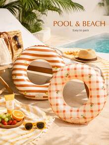 Plaid Flower & Striped Pear Adult Oversized Reclining Thick Life Jacket, Summer Inflatable Arm Floats Made Of PVC Material, Portable Swimming Equipment Inflatable Swim Ring, Unisex Arm Floats For Summer Water Sports, Pool Party, Beach Party, Swimming Pool, Beach, Summer Swim Ring - Multi-colored Swim Rings - View 1