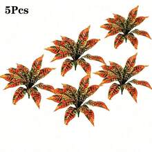 5pcs Artificial Variegated Wooden Greenery, Orange-Red Spotted Leaves, 43cm/16.9in Faux Plants, Suitable For Indoor/Outdoor, Yard, Garden, Patio, Balcony, Porch, Living Room, Dining Table, Centerpiece, Desktop, Home, Bedroom, Office, Kitchen, Wedding, Party, Spring/Summer/Autumn, Housewarming Gift, DIY, Wreath, Home Decor, Holiday Decor - Multicolor - View 12