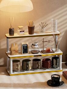 1 pieza Estante de almacenamiento multifuncional para escritorio, soporte de exhibición multiusos, portavasos, estante para perfumes, estante para especias, soporte para pasteles, adecuado para vasos de agua, tazas de café, juegos de té, escritorio de oficina, barra de café, cocina, decoración del hogar - Dorado - Ver 5
