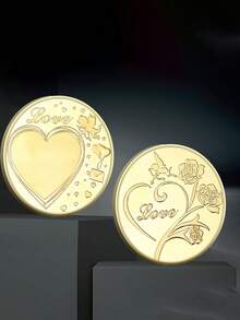 Regalo creativo personalizado con foto, moneda réplica, moneda conmemorativa de pareja con foto de corazón redondo, moneda conmemorativa con patrón de rosa, regalo del Día de San Valentín - Multicolor - Ver 9