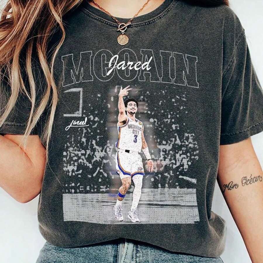Jared McCain OKC T Shirt JMAC Jared Vintage Basketball T-Shirt Oklahoma Fan Apparel Game Day Tee Sport Fan Gift - 黑色 - 查看 1