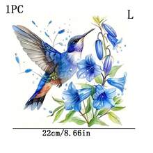 1/2/3 Stück lebendige Kolibri- und blaue Blumen-Bügeltransfer-Aufkleber, Bügeltransfer-Dekore - geeignet für Kissen, DIY, Rucksäcke, T-Shirts, Leinwandtaschen, Sweatshirts, Jeans, T-Shirts, Kleidung, Nähbedarf - Mehrfarbig - Übersicht 2