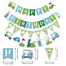 高爾夫主題生日橫幅旗 高爾夫大師賽生日派對裝飾 一桿進洞派對 格紋旗 第一個生日裝飾 - 彩色 - 查看 5