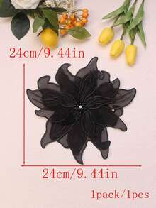 BNH3754 新款手工 3D 刺繡 4 層蕾絲水鑽珠飾貼花，適用於婚紗 DIY 配件，寬度：23cm/實際產品可能因光線、螢幕等因素而有輕微色差 - 黑色 - 查看 9