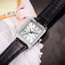 Casio Minimalist Silver Square Wristwatch, Women's Leather Strap Quartz Watch, 30m Waterproof Commute Essential - one-size - View 4