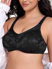Wingslove Minimizer Wireless Bra, Full Cup Unlined Delicate Floral Pattern Soft Daily Wear For Curvy Women - Black - View 5