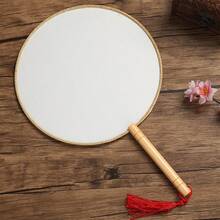 DIY Blank Round Palace Fans, Bamboo Handle Empty Handheld Fan For Art Calligraphy, 2PCS/5PCS Multiple Package Choices - Multicolor - View 6