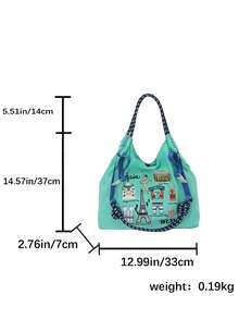 Tas Tote Bordir Landmark Paris Gaya Jepang, Nilon Ringan, Tas Komuter 3 Cara: Bahu/Selempang/Jok - MultiWarna - View 17