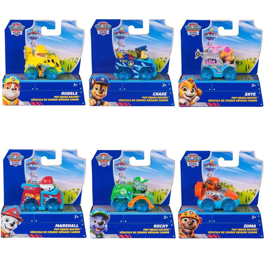 Spin Master Paw Patrol 汪汪隊 狗狗小隊賽車組，Chase、、Skye、Rubble、Rocky & Zuma，適合3歲以上男孩女孩的兒童玩具