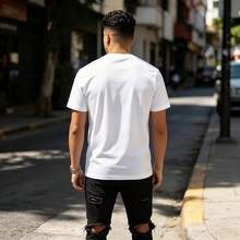 Playera Hombre Algodón Blanca Estampado Simulación 3d Texto - Negro - Ver 3