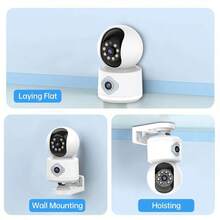 Cámara de WiFi con lente dual de 2MP+2MP, compatible con seguimiento de personas por IA, visión nocturna a color y audio bidireccional, adecuada para del hogar - regalo perfecto - Blanco - Ver 4