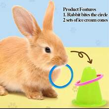 1 Set/2 Sets/3 Sets Interactive Rabbit Ring Toss Educational Toy, Durable Plastic Ice Cream Bucket With Colorful Ring Toys, Battery-Free Boredom Chewing & Venting Toy Suitable For Rabbits And Guinea Pigs (Ring Colors Sent Randomly, Due To Shooting Angle And Lighting Issues, There May Be Some Color Difference Between The Actual Product And The Image, Which Is Normal And Does Not Affect Use) - Multicolor - View 4