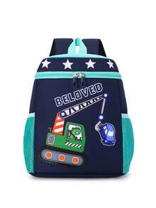 1pc New Cute Cartoon Excavator Print Backpack, Practical Versatile Color Scheme, Zipper Closure Design, Adjustable Shoulder Straps, Suitable For Various Occasions Such As Outdoor Activities, Ample Capacity, Can Easily Hold Daily Essentials. - Multicolor - View 10