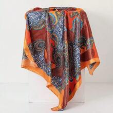1pc Lady's Paisley Pattern Square Scarf, A 90-Centimeter Large Lady's Satin Square Scarf With Smooth Texture As A Headscarf/Hatscarf - Orange - View 3