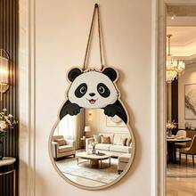 Wooden Panda Wall Mirror - Shatterproof Acrylic Mirror Frame And Mirror, Suitable For Vertical Hanging Bathroom Vanity Mirror (Includes Panda Pattern), Bedroom Housewarming Gift, Living Room Decoration - Multicolor - View 2