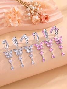 1pc Fashion Cubic Zirconia Butterfly Faux Navel Piercing Clip-On Belly Ring For Women - Butterfly Fake Belly Ring - View 2