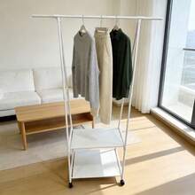 Yi Youyuan Bedroom A-Frame Floor Garment Rack With Wheels, Movable Double-Layer Storage + Side Hanging Decor, Hollow Hanging Rod Storage Rack - Black - View 6