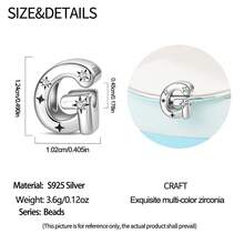 1 pieza Encanto de cuentas de la serie de iniciales estrelladas de estilo cielo estrellado celestial de plata de ley S925 de baja alergia, adecuado para pulsera original, fabricación de joyas DIY para mujeres, regalo de cumpleaños - Blanco - Ver 8