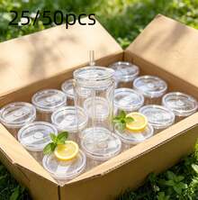 25/50pcs, 16oz Single-Layer Clear Plastic Cups With Straw And Lid. Portable, Durable, And Reusable Coffee Cups, Camping Mugs, Juice Bottles. Suitable For Weddings, Parties, Office, Everyday Use, Teacher's Day, Mother's Day, And Graduation Season. - 透明/50pcs - 查看 5