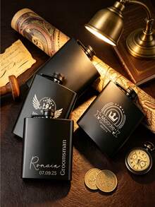 Personalized Matte Black Groomsman Flask - Engraved Stainless Steel Flask - Unique Gift For Men, Perfect For Wedding Parties - Multicolor - View 3