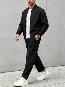 Men's Casual Lightweight Jacket And Pants Set, Suitable As Gift For Boyfriend, Husband, Father Sports - Black - View 3